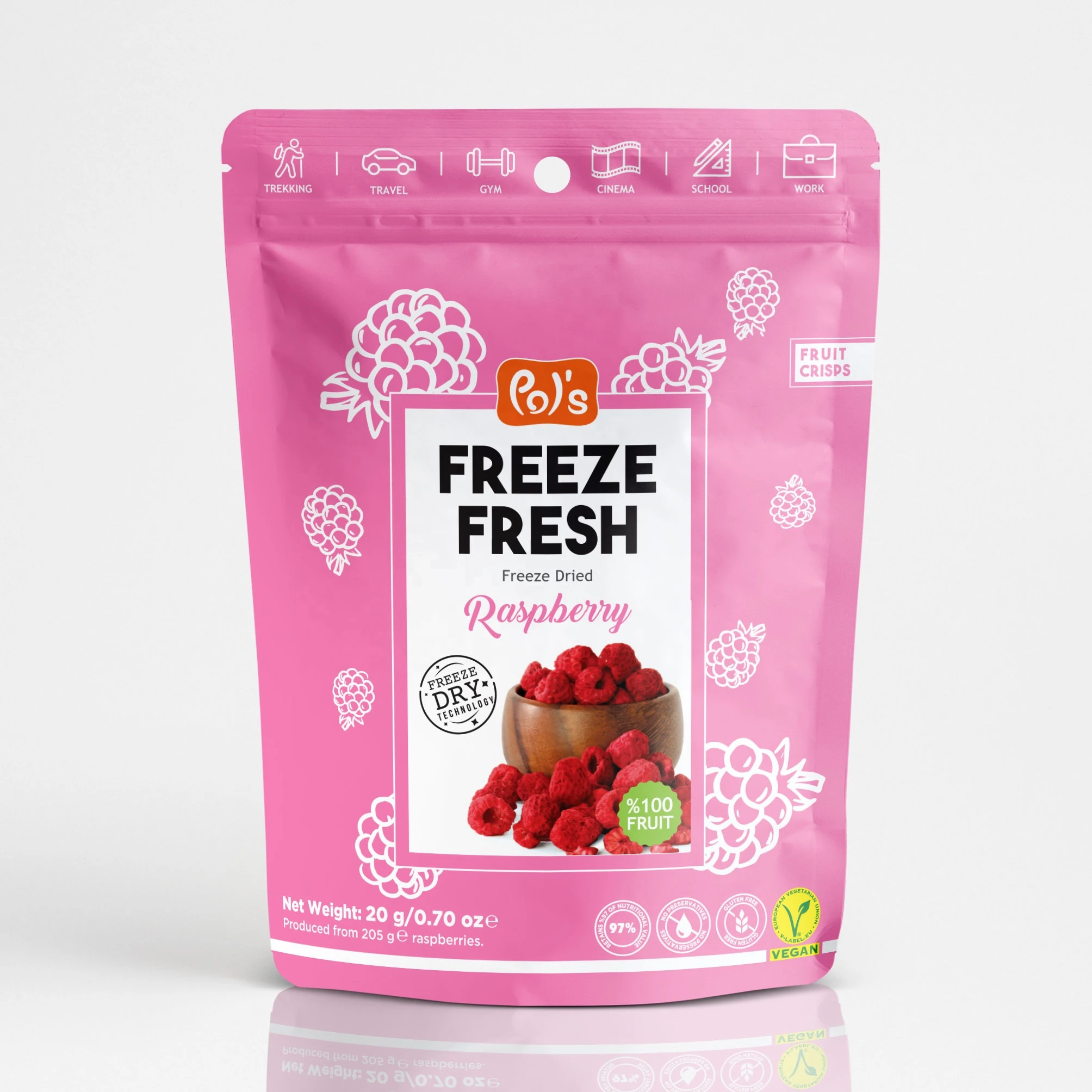 Organic Natural Gourmet Level Fresh Freeze Dried Raspberry Best Selling Grade Pure Fruit Healthy With 20g Packaging