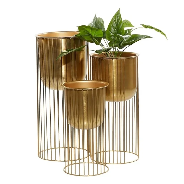 Metal Indoor Outdoor Planter Deep Recessed Dome Large Planter Pot with Elevated Caged Stand for Planter Corner Garden Balcony