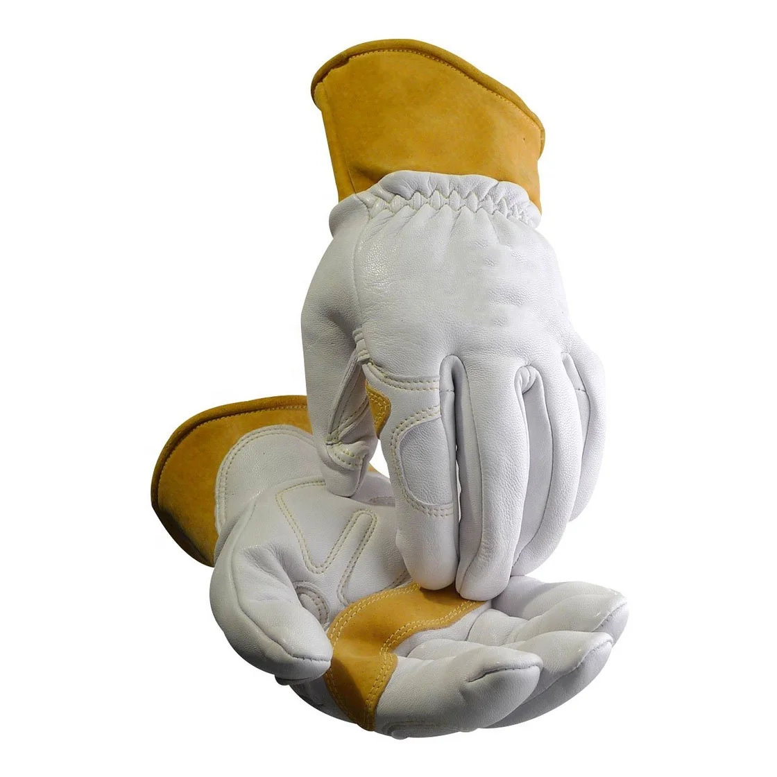 leather welding glove for safty welders Top Quality Customized sheepskin white & gold color Comfortable welding glove