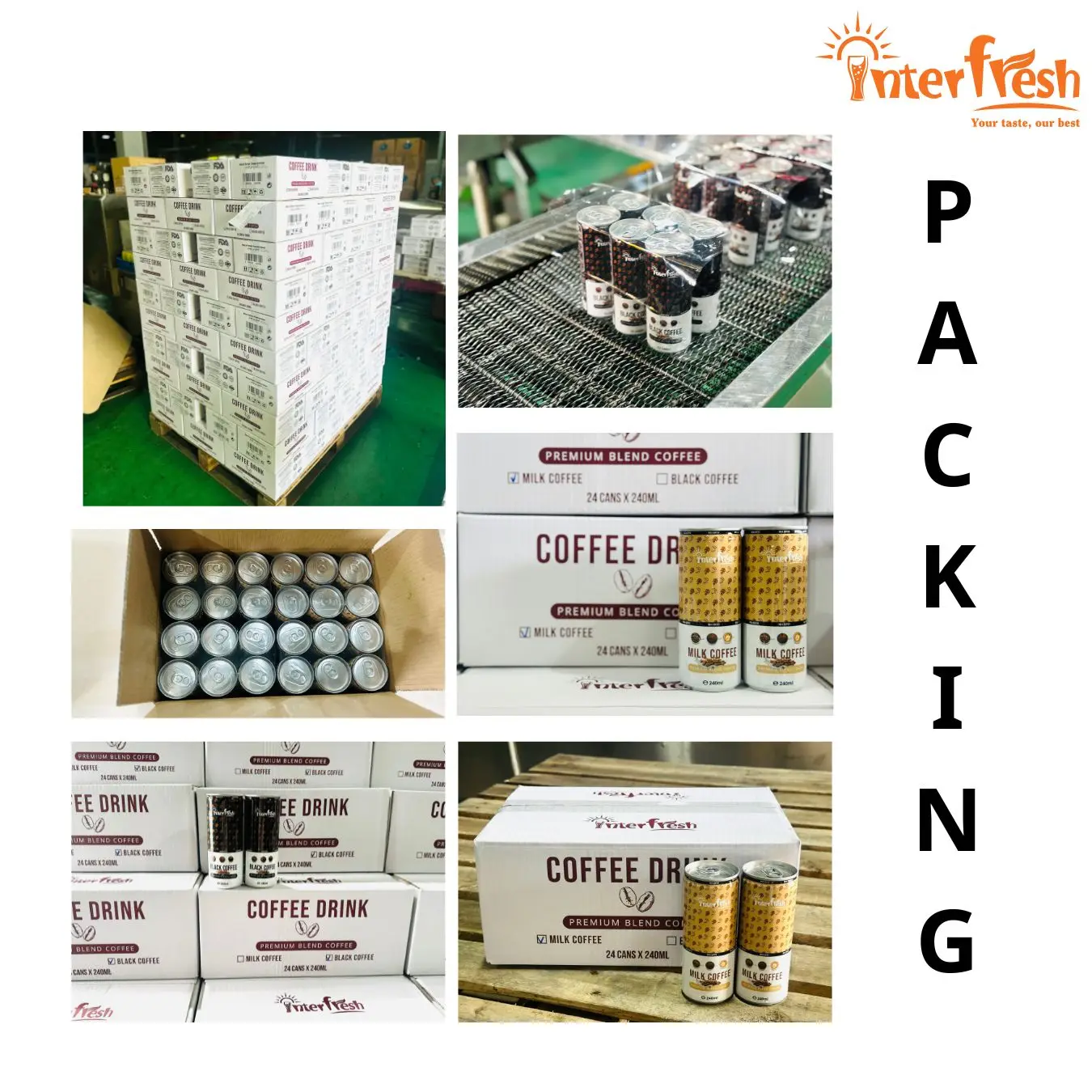 INTERFRESH High Quality Instant Black Coffee Drinks 250mk Robusta Arabica OEM Free Milk Coffee Sample Low Price Sugar Flavor