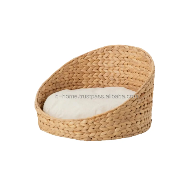 Wicker handicraft Pet Bed, Round Pet House and Water Hyacinth Furniture for Indoor, Comfortable Pad for Cats and Small Dogs