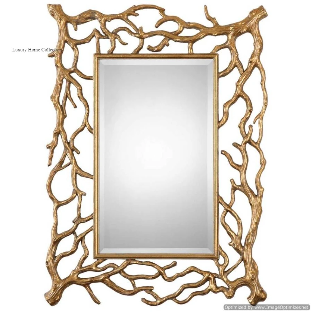 Antique Design Wall Hanging Mirror Rock Shape Gold Color Fancy Look Home and Wall Decor for Restaurant and Hotel Supplies