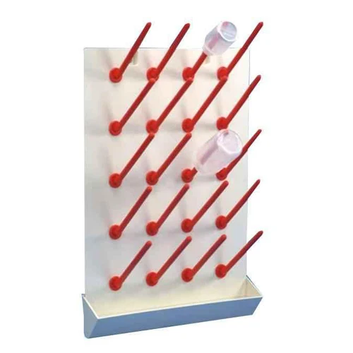 Acrylopitrile Butadiene Styrene/Polycarbonate Draining Rack provides an option for post wash draining of tubes & bottles.