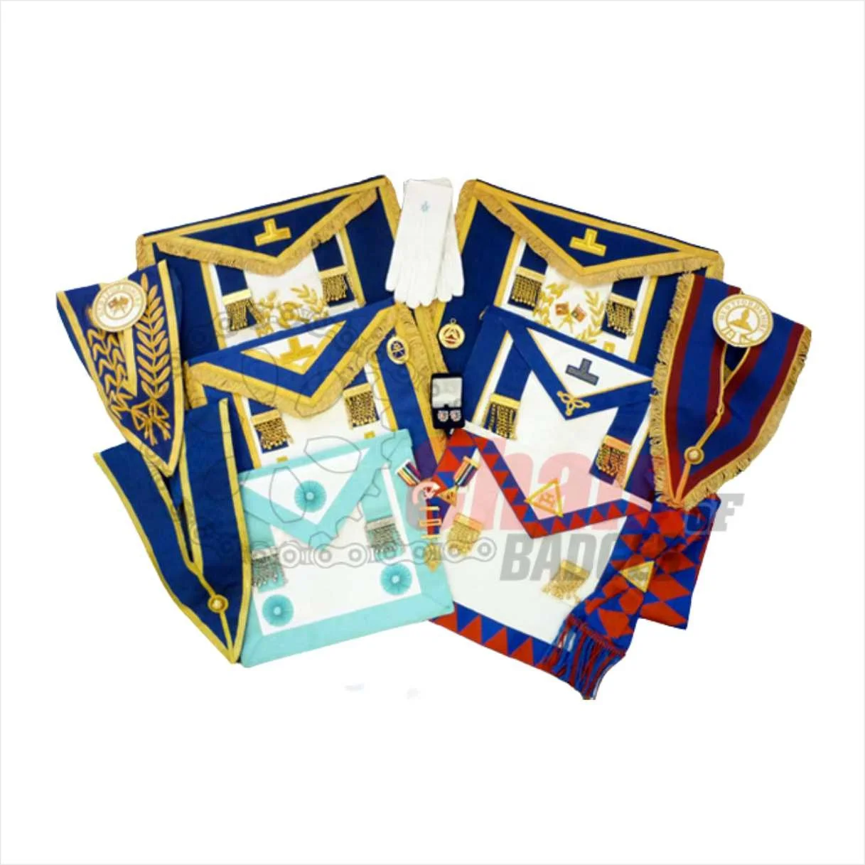 Masonic Regalia Custom OEM Embroidery Crafts Moire Ribbon Hand-Made & Machine Embroidered Apron Cross-Stitching & Needlework