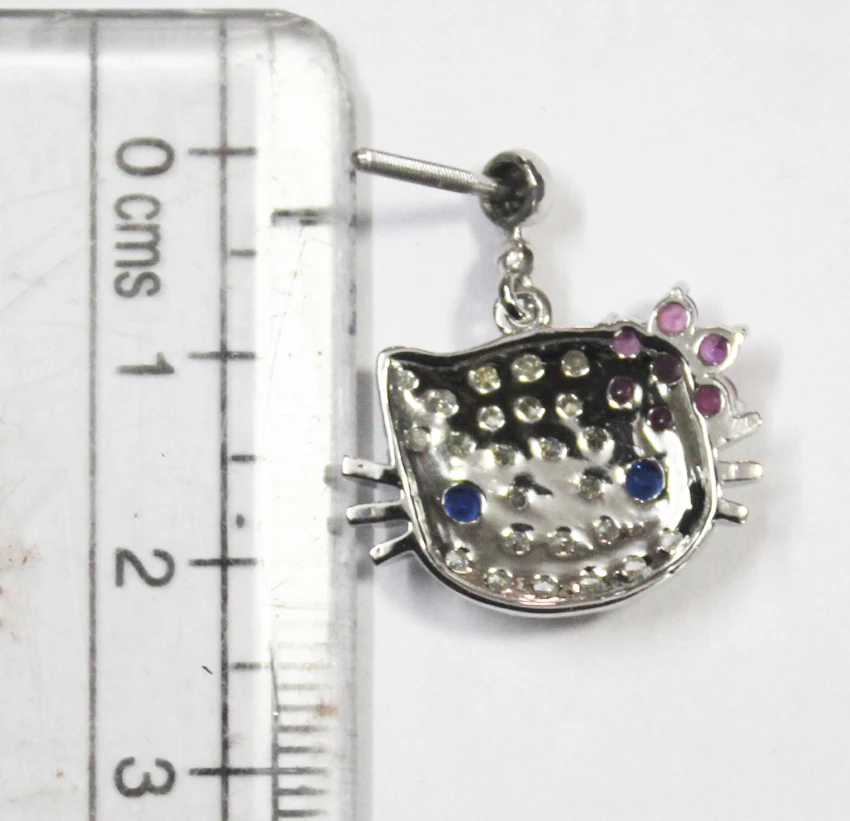 Premium Quality Fine Jewelry Earring with 1.41 ctw Diamond White Gold Ruby Sapphire Hello Kitty Earring for Export Sale