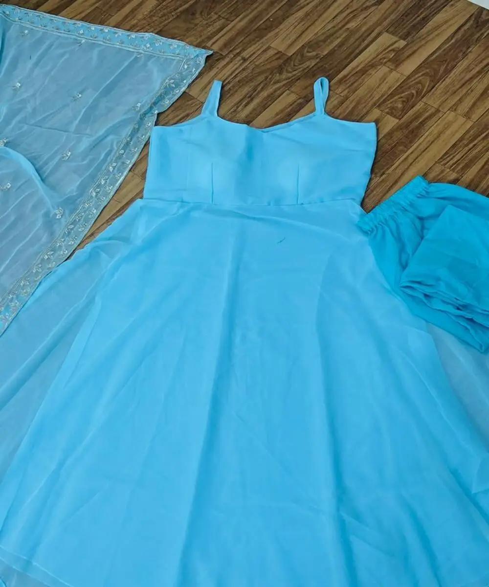 Latest design beautiful orange color embroidery work border long gown with dupatta for Indian women in ethnic garment