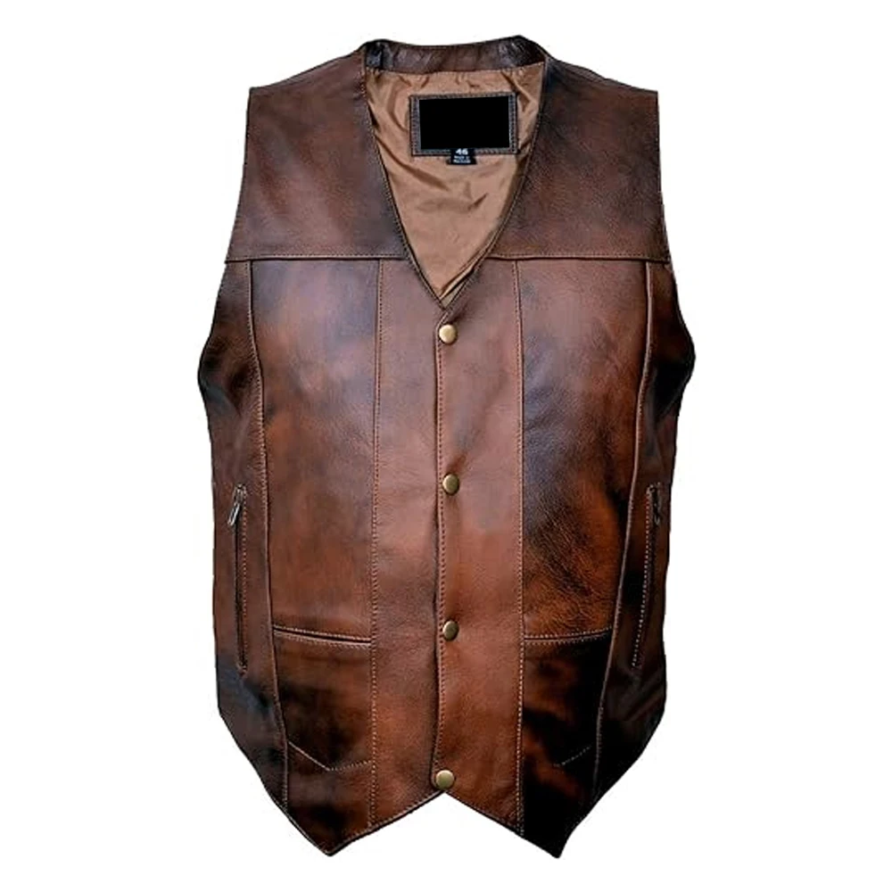 Low Price Top High Quality Motorbike Leather Vest Customized Logo Lightweight Men Motorbike Leather Vest