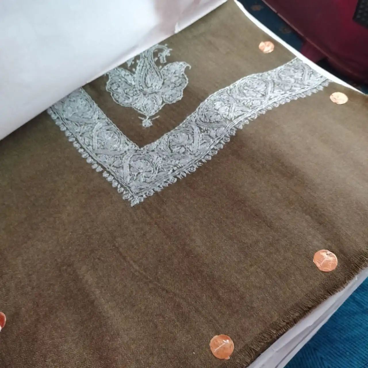 high quality turma AI mussar head scarf embroidery omani Pashmina kashmiri rumal pure wool hand