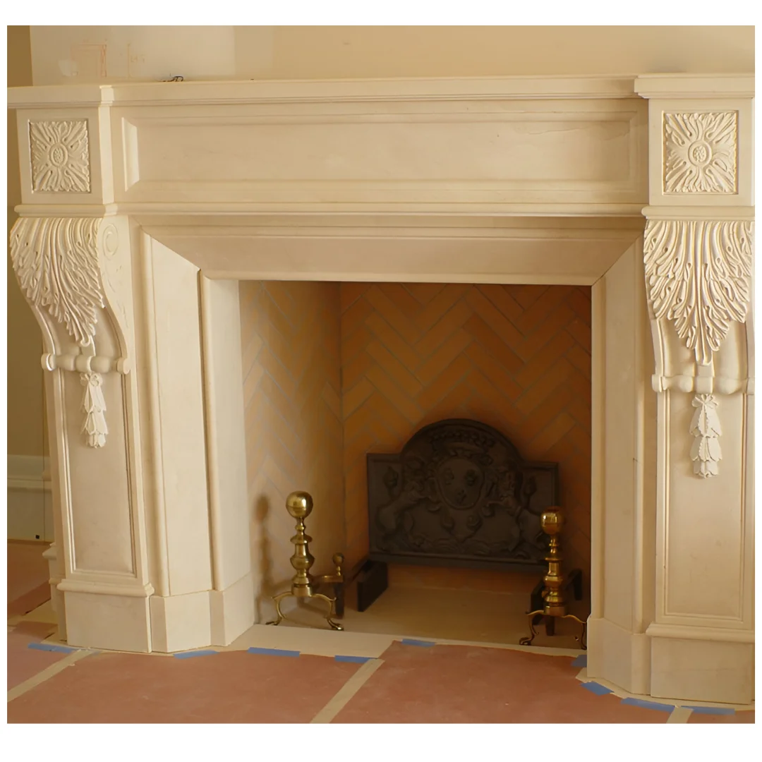 Home Decorative Electric Fireplace Mantel Hand Carved Indoor Beige White Surround Guaranteed lowest price
