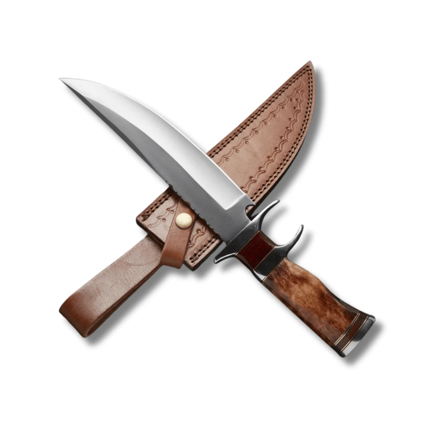 High Quality Custom Classic Bowie Hunting Knife with Bone Handle OEM Support Leather Sheath Hot Sale Stainless Steel