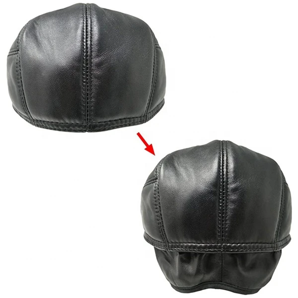 2024 High Quality Men Genuine Leather Hats Ear Covering Casual New Fashion newsboy Leather Caps with Customized logo OEM