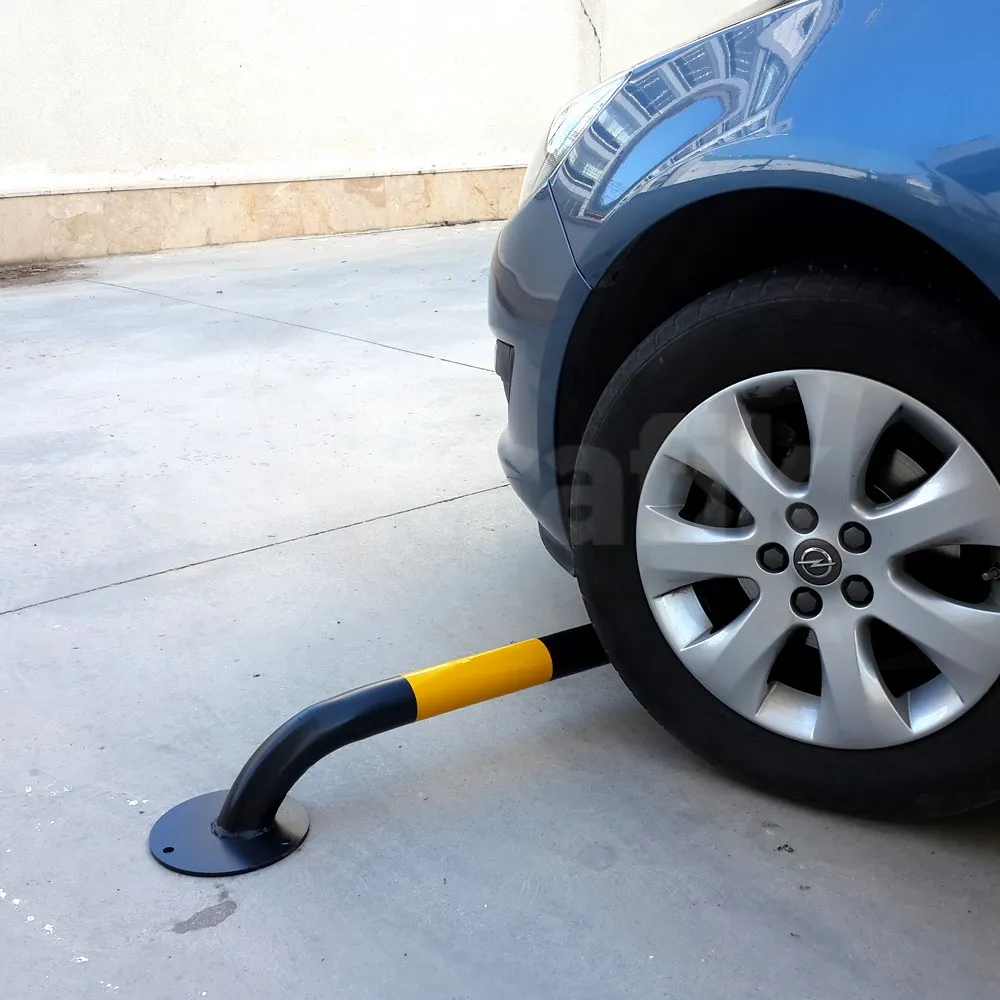 Durable Sturdy Metal Wheel Guide (Black-Yellow) Pipe Type Car stopper PL-07-150-SH 200 x 13 x 4 cm Wheel Stopper Parking Curb