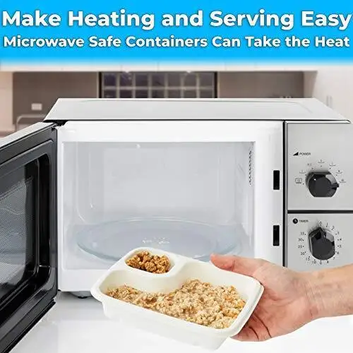 Customized Sugarcane Bagasse Lunch Trays Biodegradable Disposable 2-Compartment Catering Trays