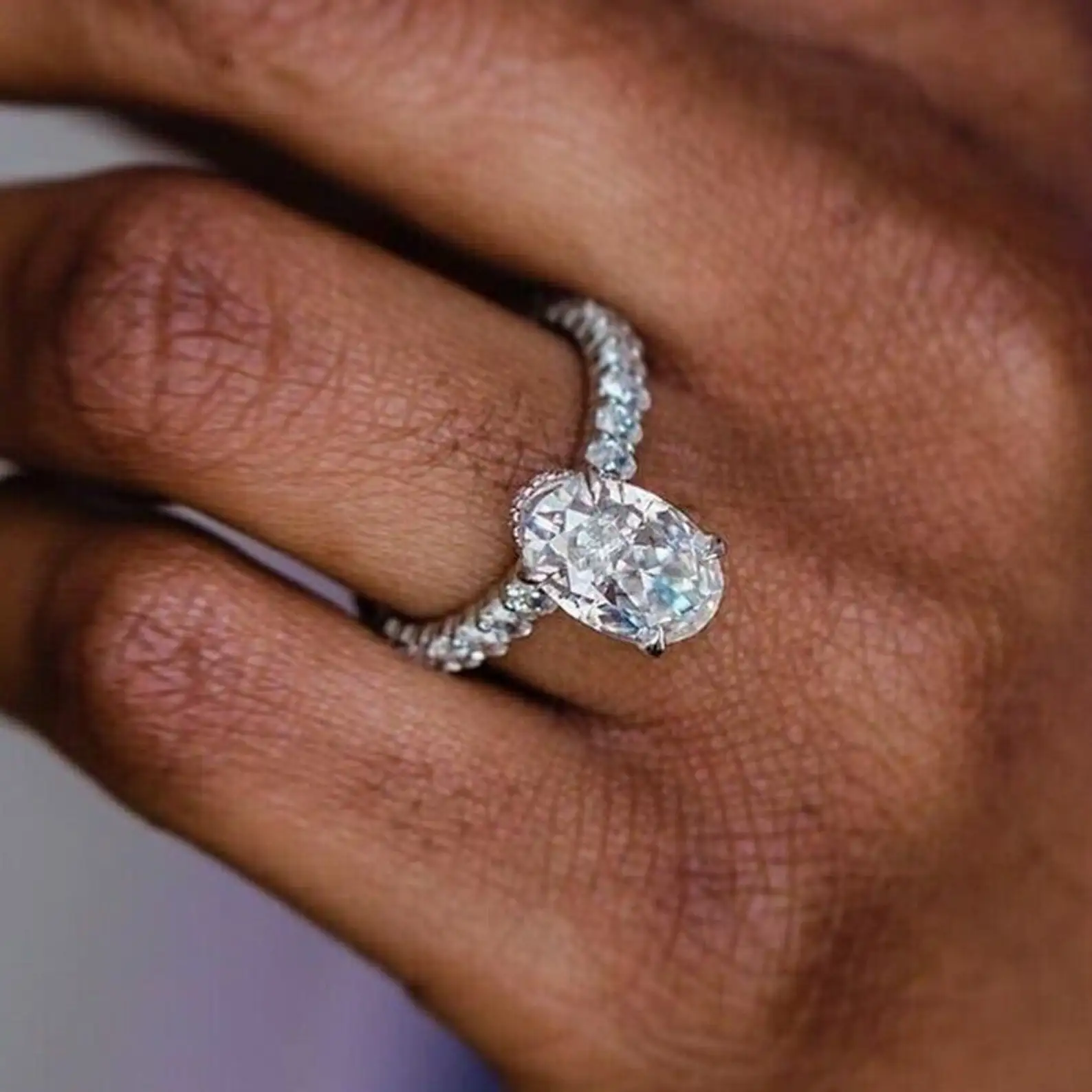 3.00 CT Elongated Oval Cut Moissanite Diamond Ring, 18K Solid Gold Engagement Ring