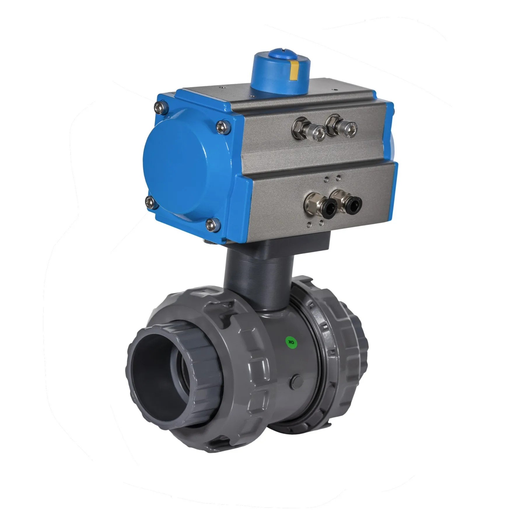 new  designed high quality  Pneumatic Actuated Upvc Ball Valve 50mm Slip connection  pvc adaptor actuator connection pn16
