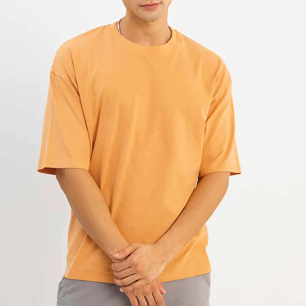 AIRISM COTTON CREW NECK OVERSIZED T-SHIRT  BASIC MUSTARD HALF SLEEVE T SHIRTS