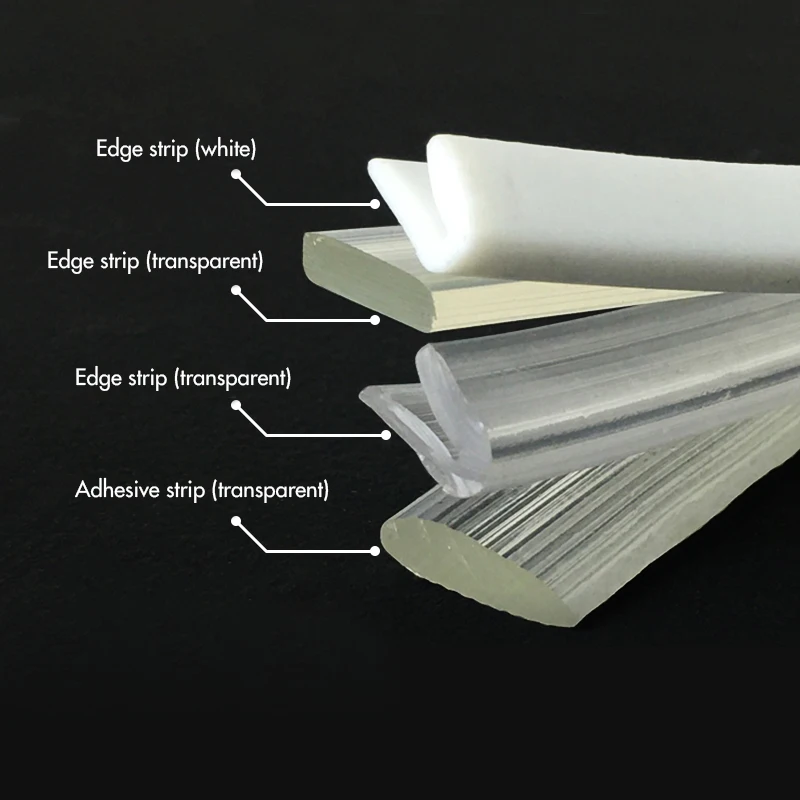 Flexible extruded transparent stripe whiteboard advertising fabric led light box seg silicone strip rubber edge trim seal strip