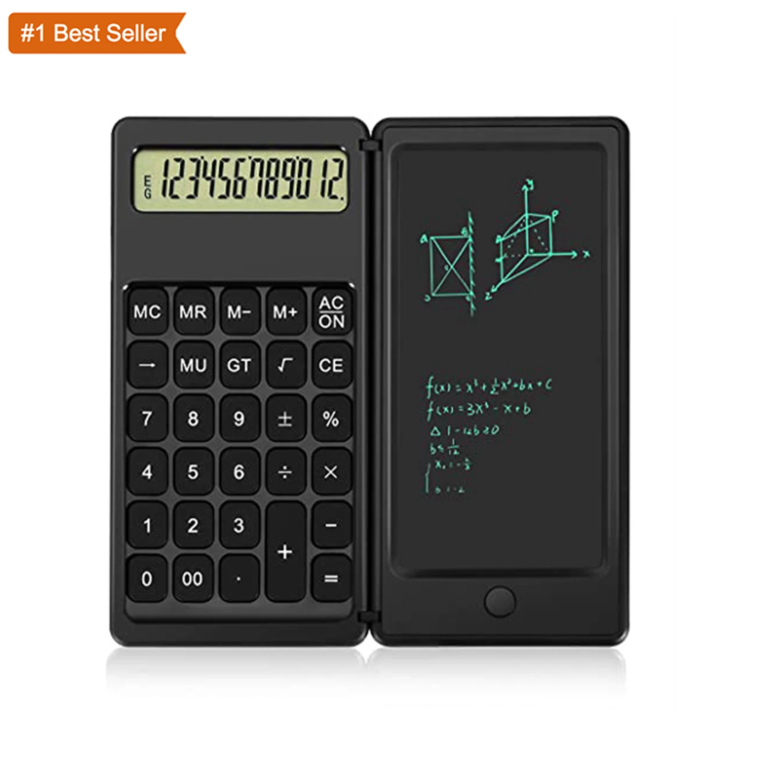 Jumon Foldable Calculator 6 Inch LCD Writing Tablet Digital Drawing Pad 12 Digits Display with Stylus Pen Erase Button