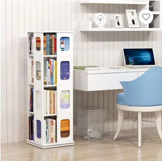 Top choice PVC Desktop Home Office 5 tiers round Rotating bookshelf multifunction and conveniently used in saving space