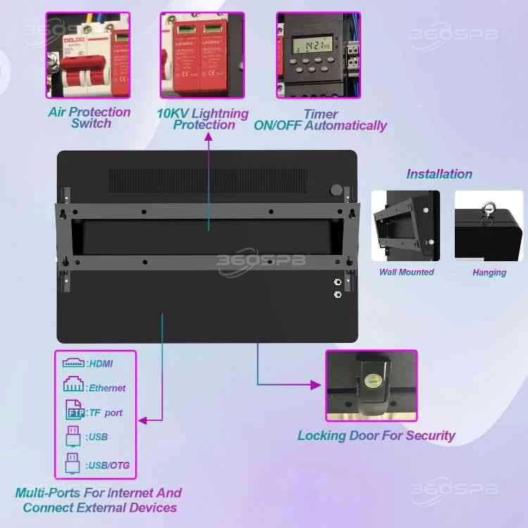 360SPB OWM75A 75 inch Outdoor Wall Hanging Digital Signage Advertising Machine For Mall Wall Mount Digital Signage