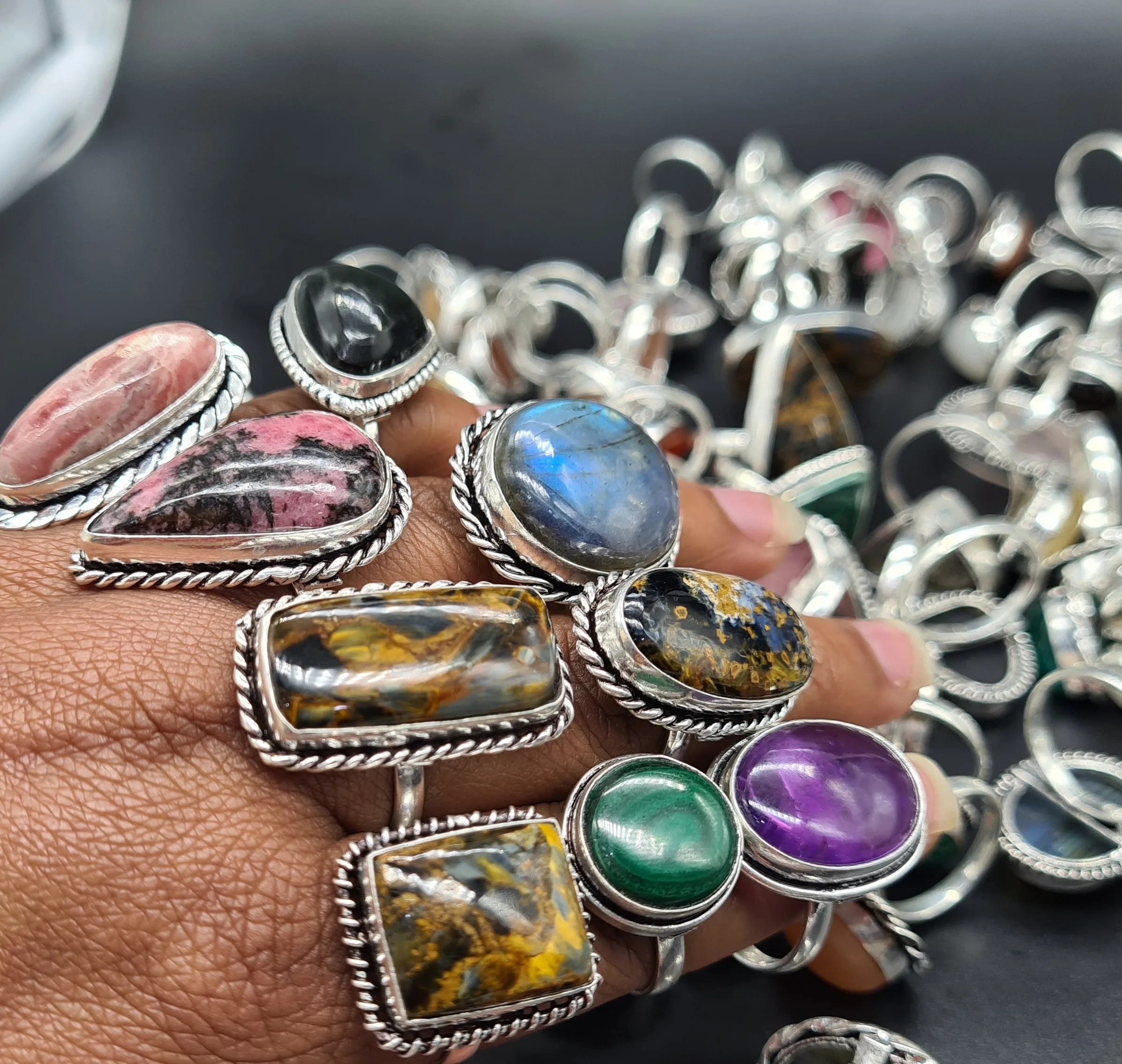 Wholesale Rings 925 Sterling Silver Mix Gemstone Silver Bulk Rings Lot Multi & Mix Gemstone Ring