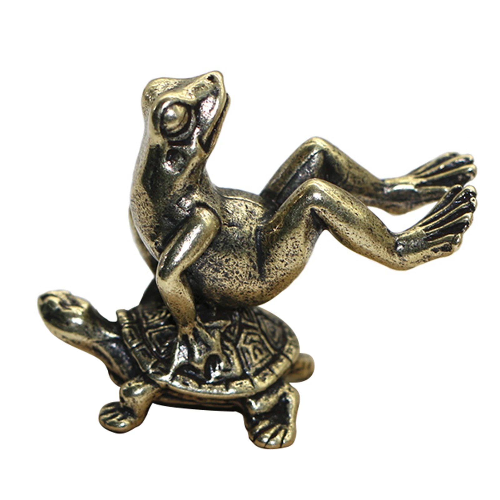 Handcrafted Frog Tortoise Figurine Fine Symbol Brass Miniature Animal Tea Pet for Desktop