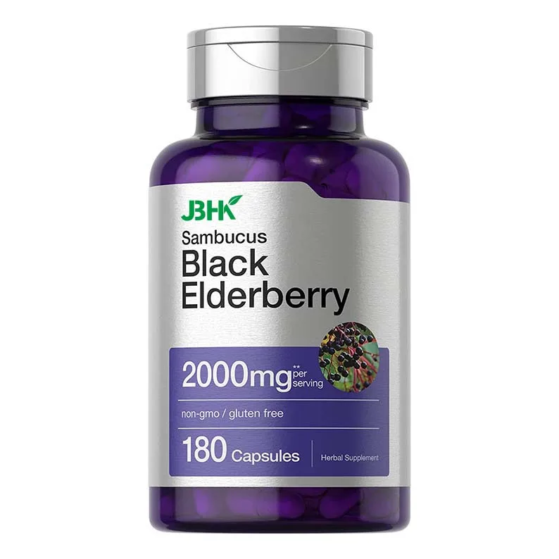 OEM Vegan Immune Support Food Supplement Organic Black Sambucus Elderberry Capsules With Vitamin C and Zinc