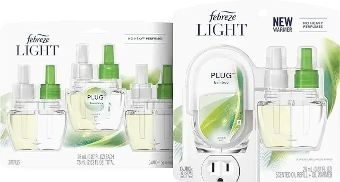 Febreze PLUG Bamboo Starter Kit with 4 .87 Fl. Oz. Lavender Fragrance Refills for Car & Home Glass Bottle & Crystal Liquid Aroma