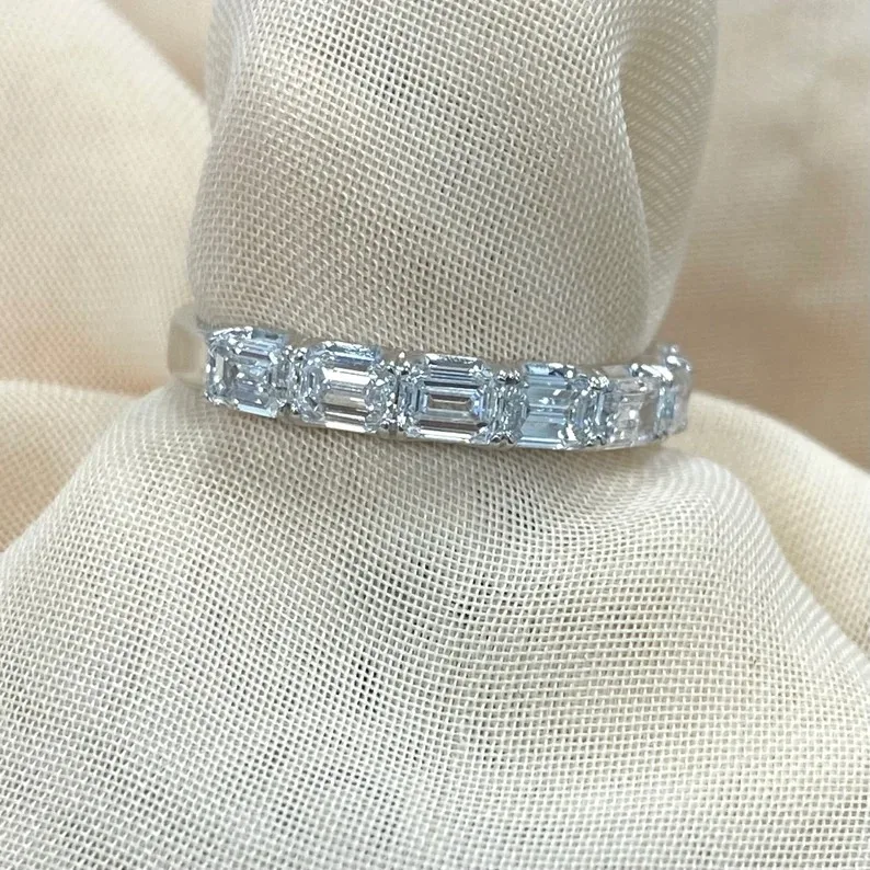 D Color Emerald Cut Lab Grown Diamonds Ring VVS Beautiful 925 Sterling Silver Engagement Ring Stackable Ring Gift For Her
