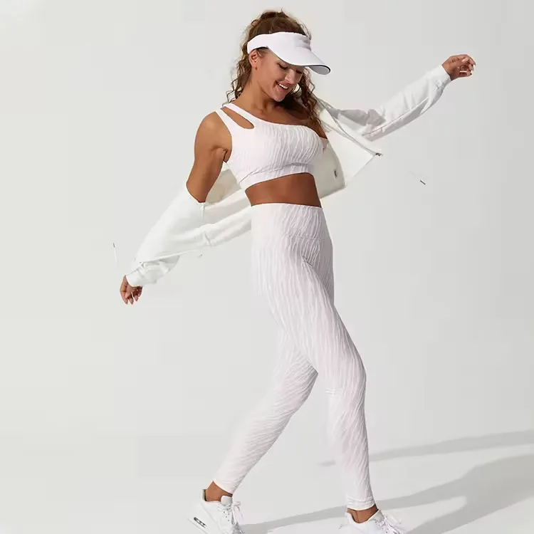 custom women workout 2 pieces 1 Side Top and leggings set high waist peach hip pants sports fitness friendly yoga sets