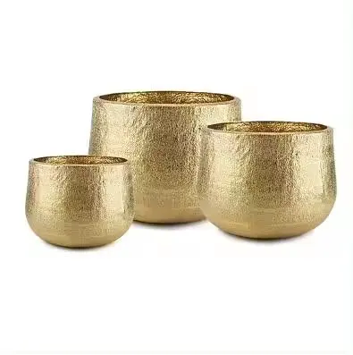 Factory Direct Planter Pots Large Round Decorative Set Of 3 Different Size Golden Polished Flower Pots Planter for Home Decor