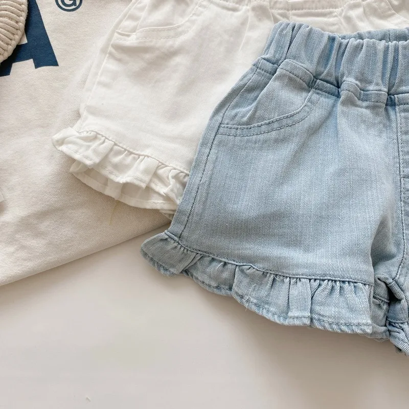 Designer Toddler Children Girls Clothing Cotton Denim Shorts For Baby Girl Custom Casual Girls Plain Denim Ruffle Shorts