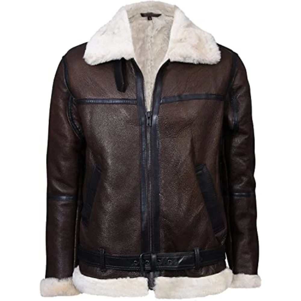 Custom Brand Mens Genuine Real Leather Shearling Jackets Sheepskin Fur Bomber Leather Coat Jacket