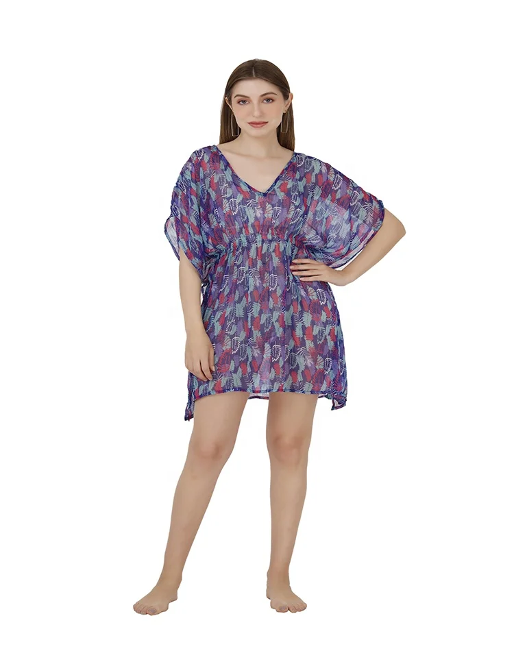 New Design Sexy swimwear & beachwear V-neck Poly-chiffon fabric floral multicolored design Swim cover-up Beach dress for  women