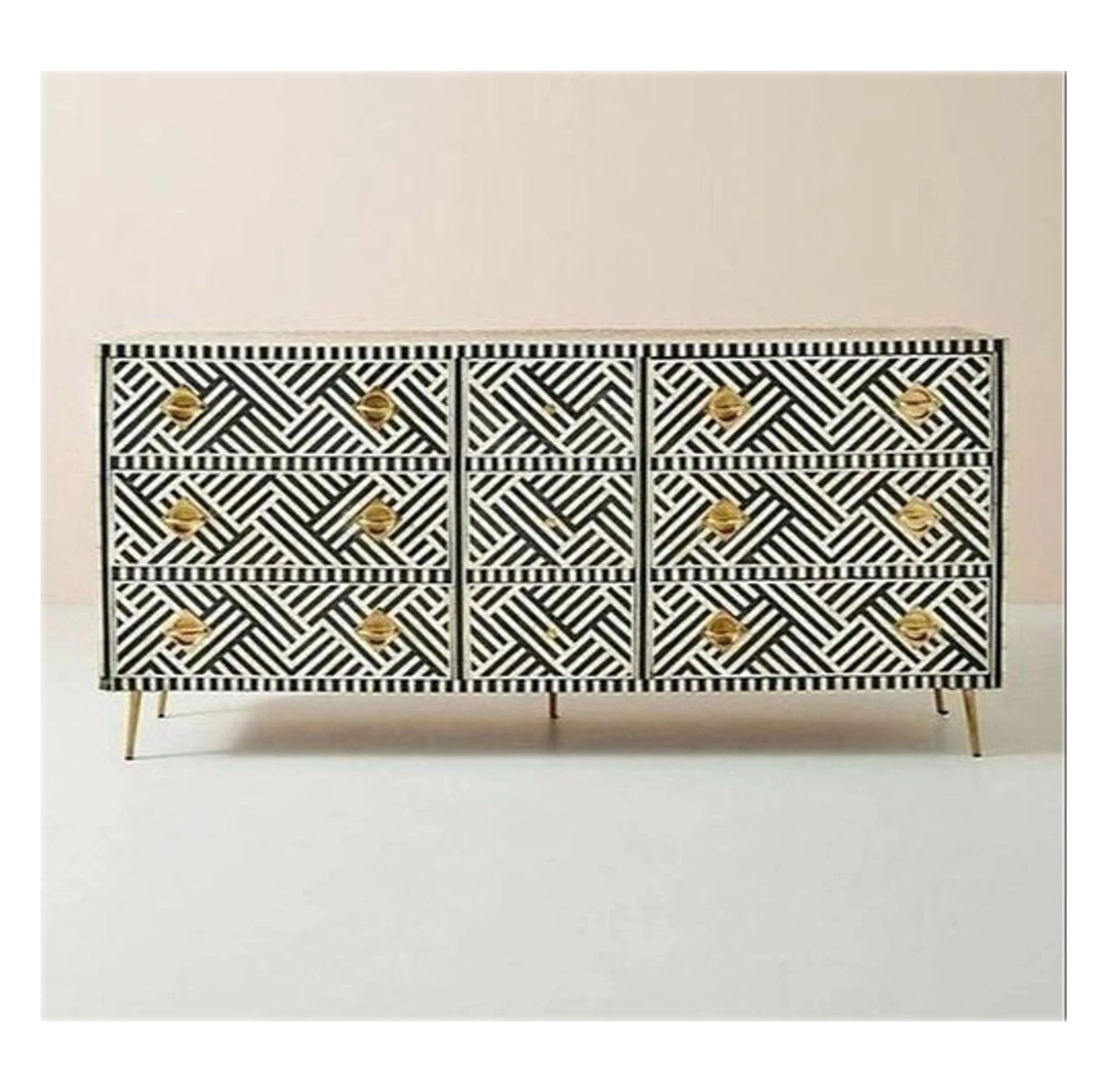 Beautifully Handcrafted Antique Bone Inlay Chest of 9 Drawers Bedroom Dresser Living Room Storage  Vintage Buffet/Sideboard