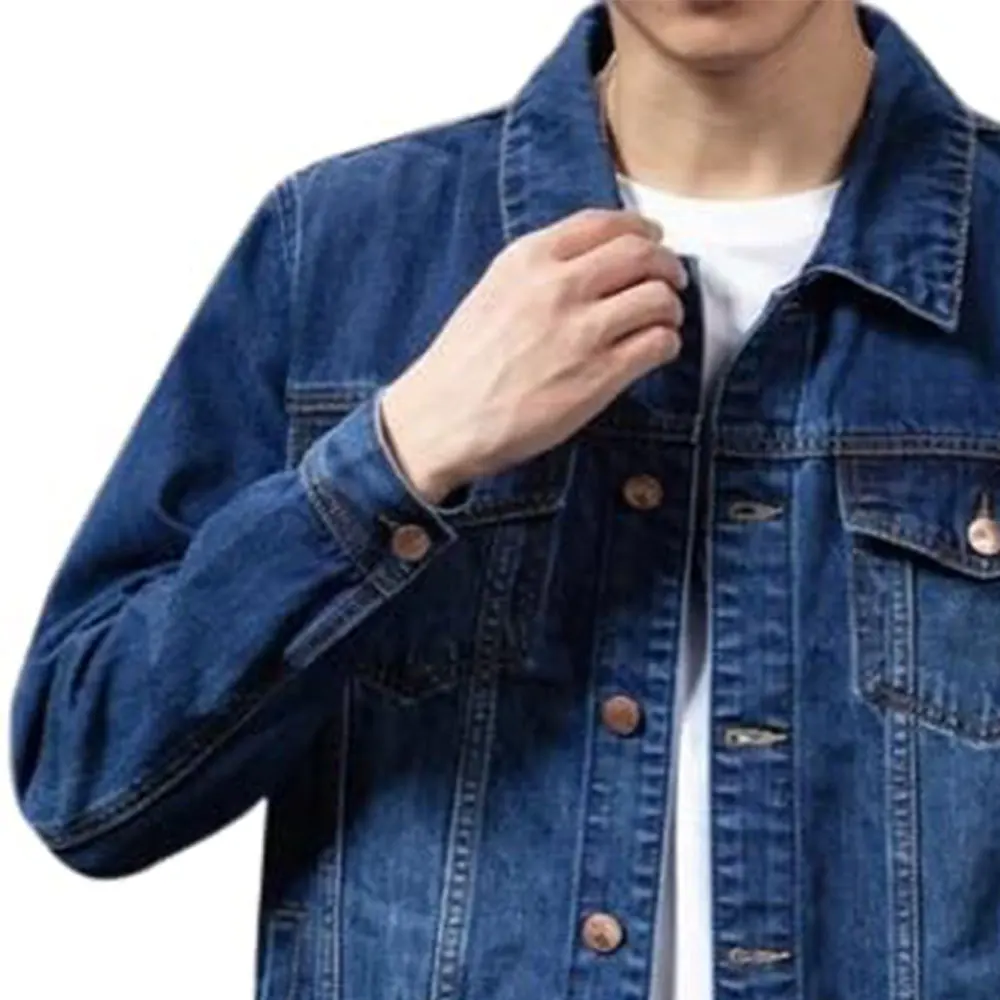 Men Denim Jacket Long Sleeves Multi Pockets Lapel Solid Color Loose Korean Style Men Denim Jacket Spring Fall Coat