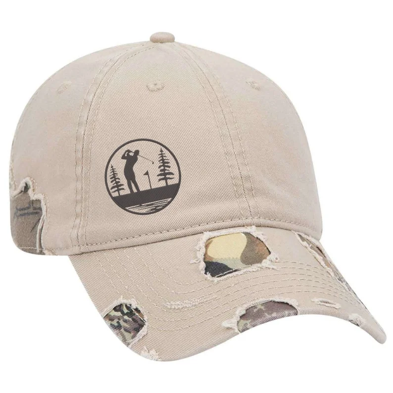Wholesale Baseball Caps Unstructured 6 Panel Washed Distressed Camo Mix 100% Cotton Golf Headwear Hat Custom Logo Outdoor Sports