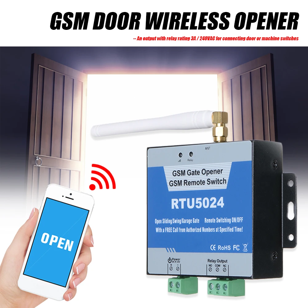 GSM Gate Opener, RTU 5024 Access Controller, Remote On/Off Switch Free Call SMS Command Support 850/900/1800/1900MHz