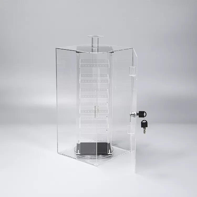 Lucite Acrylic Display Stand Rack With Lock Factory Custom Rotate Exhibition Counter Display Cabinet