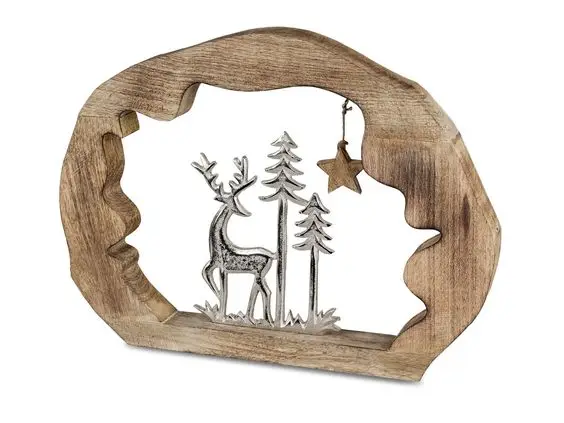 Metal Reindeer Round Wood Circle Christmas Decorative Ornament Shelf & Table Decor Factory Price High Quality Material Used