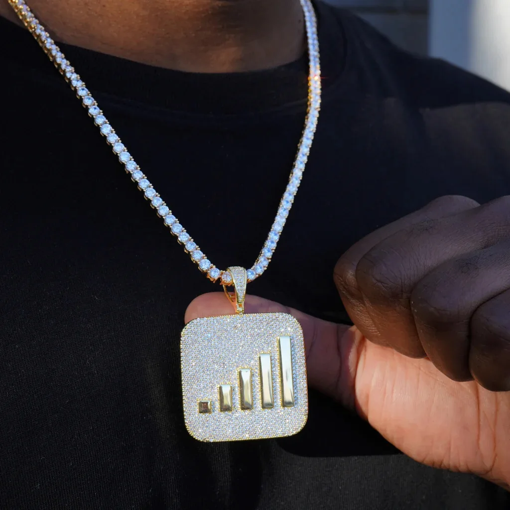 Exquisite GOLD PLATED Moissanite Diamond ICED PHONE SIGNAL Fully iced out hip hop Fashion Gold Plated 925 Silver Pendant