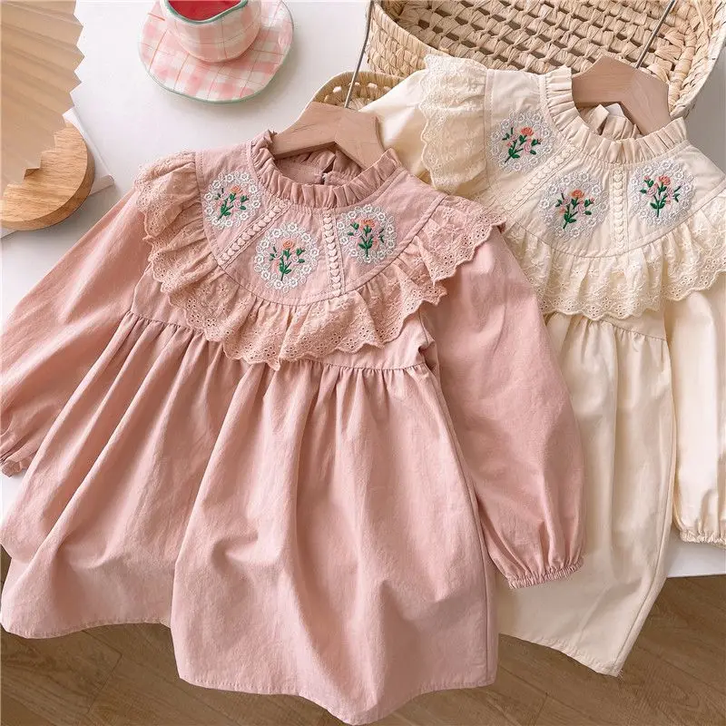 Wholesale Custom Logo Label New Arrival Kids Girls Embroidery Dresses Princess Dress Children Clothing Girls Dresses