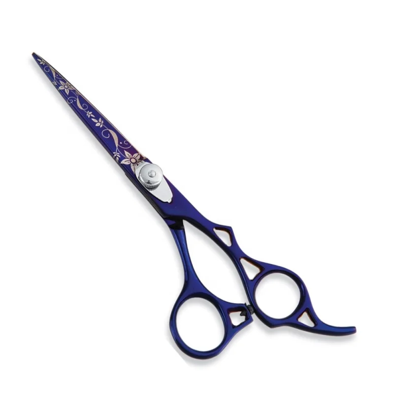 Professional Barber Hair Cutting Scissors Blue Titanium-Coated Straight Blade with Sharp Tip Stainless Steel Handle