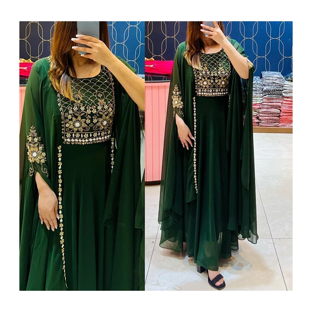 Designer Indo Western Kaftaan Look Dress Attached With Inning And Highlighted With beautiful Hand Work And Sleeves