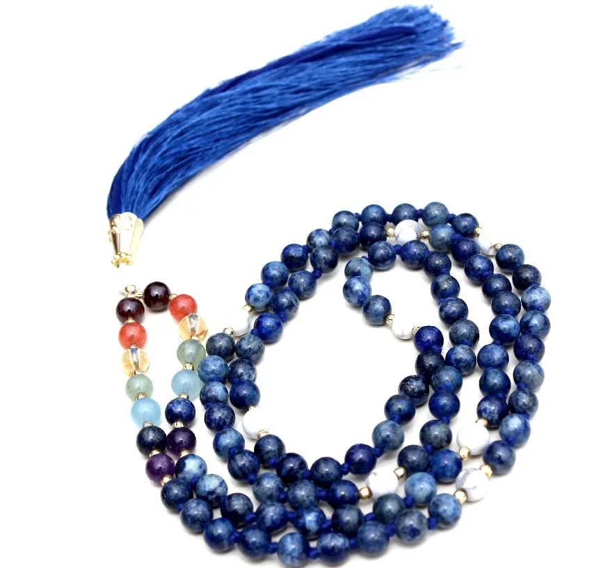 Buy Pulsera 7 Chakra Yoga Jewelry Lapis Lazuli 108 Knotted Mala Beads Handmade Indian Artist Beaded Necklaces Pearl Main Gifts