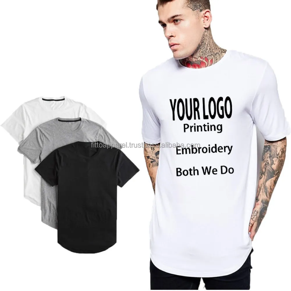 2024 Summer Fashion Scallop Hem T Shirt Mens Hip Hop Tees Curved Hem Extra Long Line 100% Premium Cotton Mens T Shirts