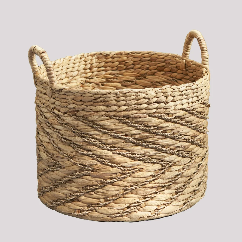 Best Quality Brown Storage Baskets Handle Water Hyacinth Material Storing Clothes Towels Toys Magazines Woven Wicker Viet Nam