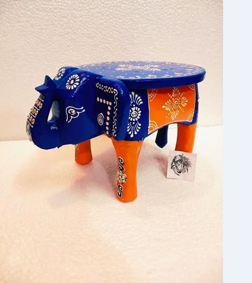 Rajasthani Hand Painted Traditional Design Jaipuri Craft Wooden Decorative Rajasthani Hand Painted Elephant Stool