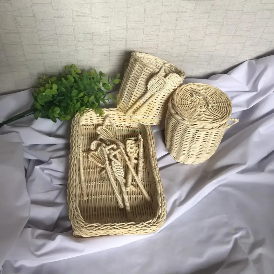 Handmade Safety Kids Rattan Baking Set Kitchen Toys Cooking Play Toys