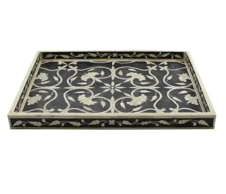 Tray Ramadan Japanese-Style Round Plate Solid Bone Inlay Fruit Bread Tray For Home Use For Tea Cake Fruit Woven